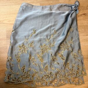 Vintage La Perla Gray Sheer Sarong with Gold Floral Embroidery